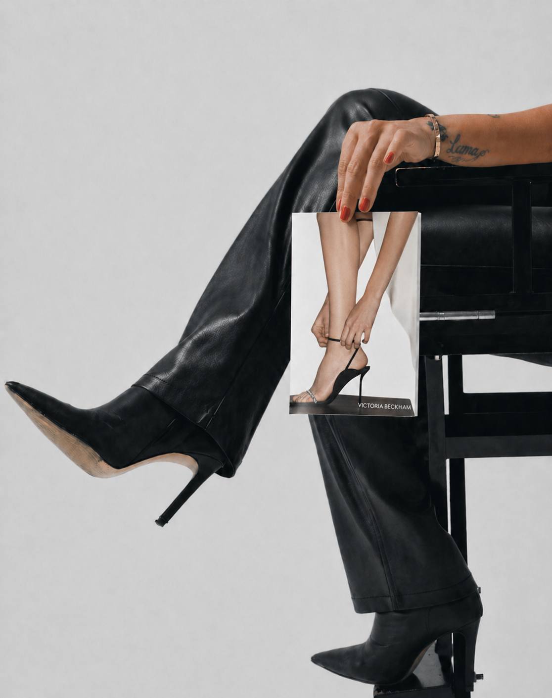 A premium lookbook open to an editorial spread with strong visual composition