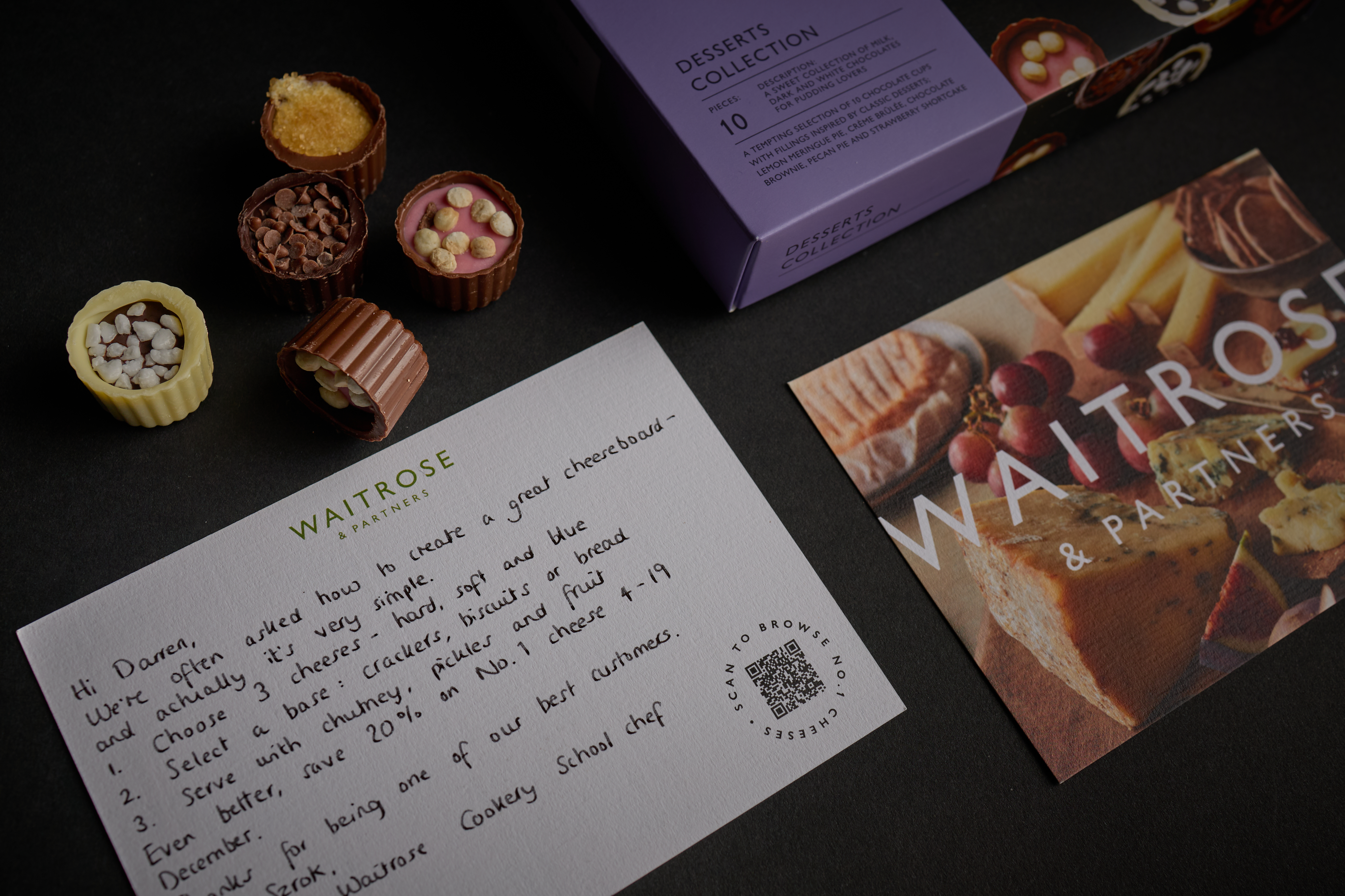 Waitrose Direct Mail - Handwritten note with chocolates and branded materials